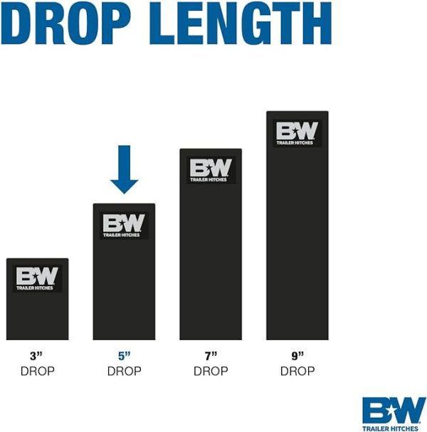 B&W Trailer Hitches Tow & Stow Adjustable Trailer Hitch Ball Mount - Fits 2.5" Receiver, Tri-Ball (1-7/8" x 2" x 2-5/16"), 5" Drop, 18,000 GTW - TS20048B - Image 5
