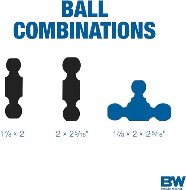 B&W Trailer Hitches Tow & Stow Adjustable Trailer Hitch Ball Mount - Fits 2.5" Receiver, Tri-Ball (1-7/8" x 2" x 2-5/16"), 5" Drop, 18,000 GTW - TS20048B - Image 6