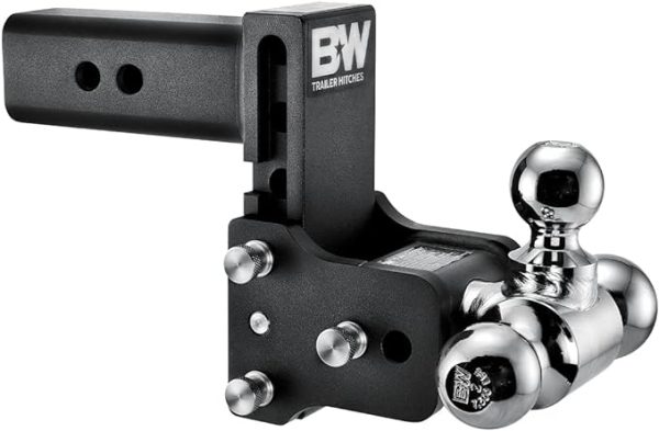 B&W Trailer Hitches Tow & Stow Adjustable Trailer Hitch Ball Mount - Fits 2.5" Receiver, Tri-Ball (1-7/8" x 2" x 2-5/16"), 5" Drop, 18,000 GTW - TS20048B