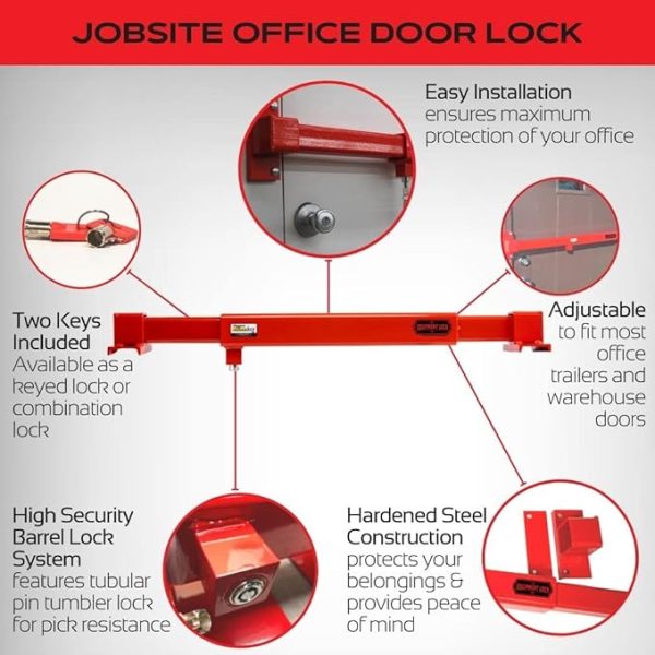 Equipment Lock Jobsite Office Security Door Bar - Powder Coated Steel High Security Door Lock - Universal, Anti Theft Door Bar Lock for Warehouse and Jobsite Trailer Security (Keyed Alike) - Image 3