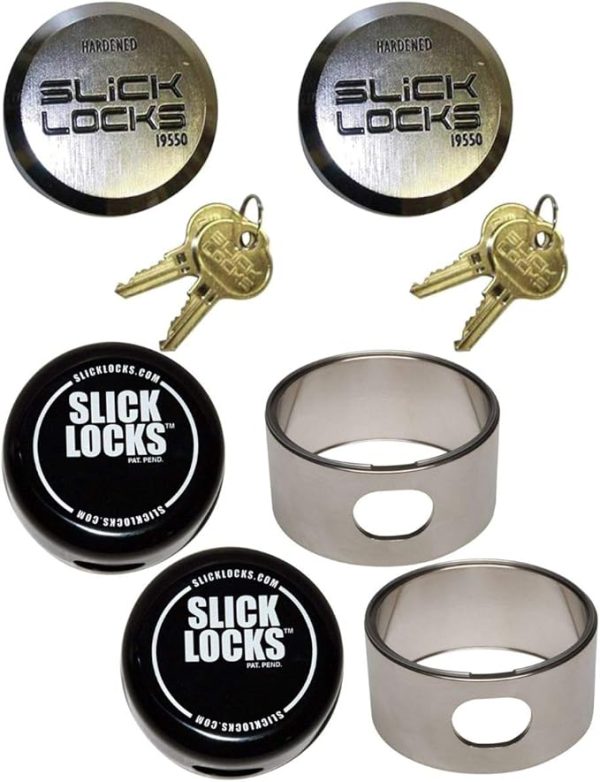 Slick Locks Includes: (2) Hockey Puck Locks (keyed alike), (2) Spinners, & (2) Covers