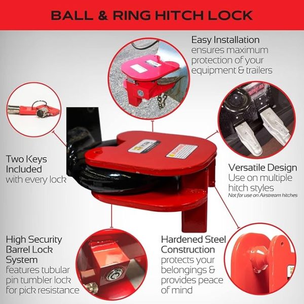 Equipment Lock Ball and Ring Trailer Hitch Lock - Powder Coated Steel Trailer Ball Lock - Durable, Secure Coupler Lock - Boat Trailer, Flatbed, and Utility Trailer Accessories - Image 4